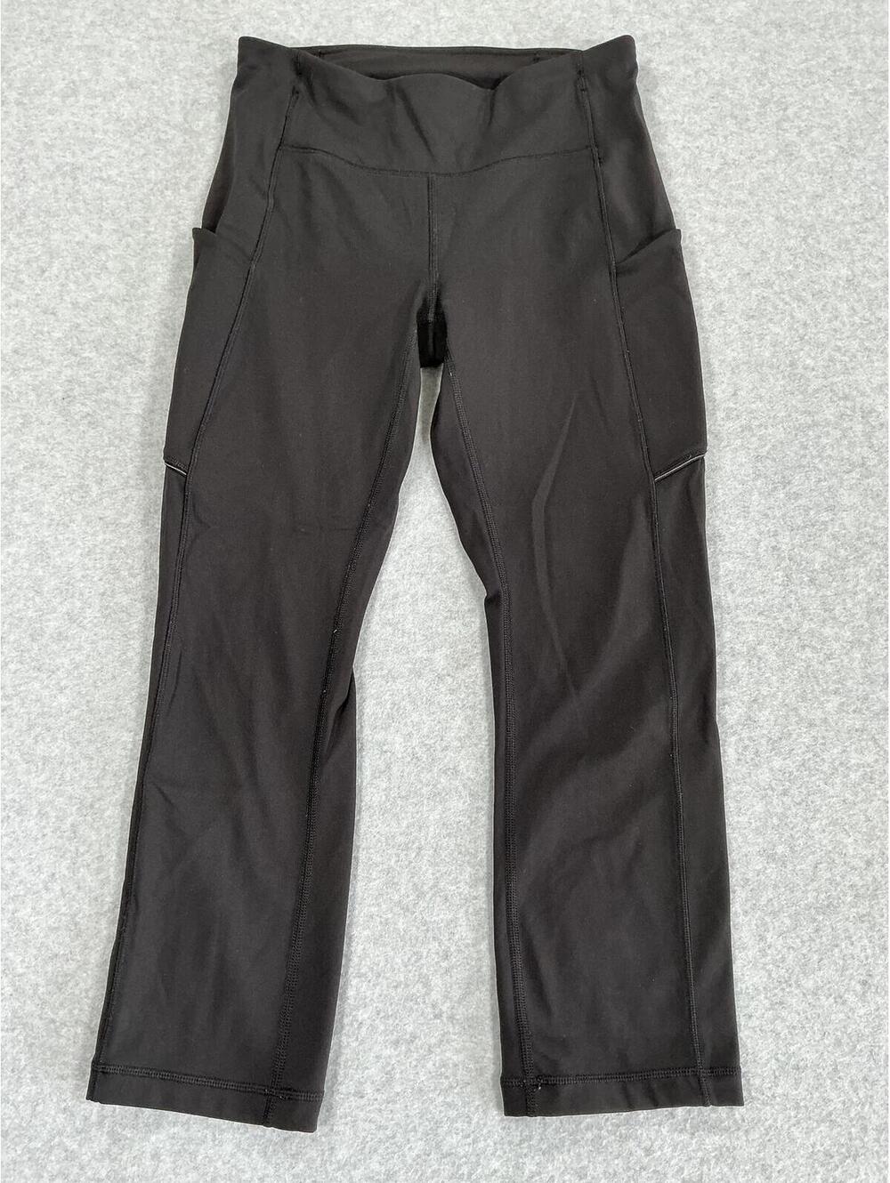 Lululemon Cropped Leggings Size 4 Black High Rise Side Pocket